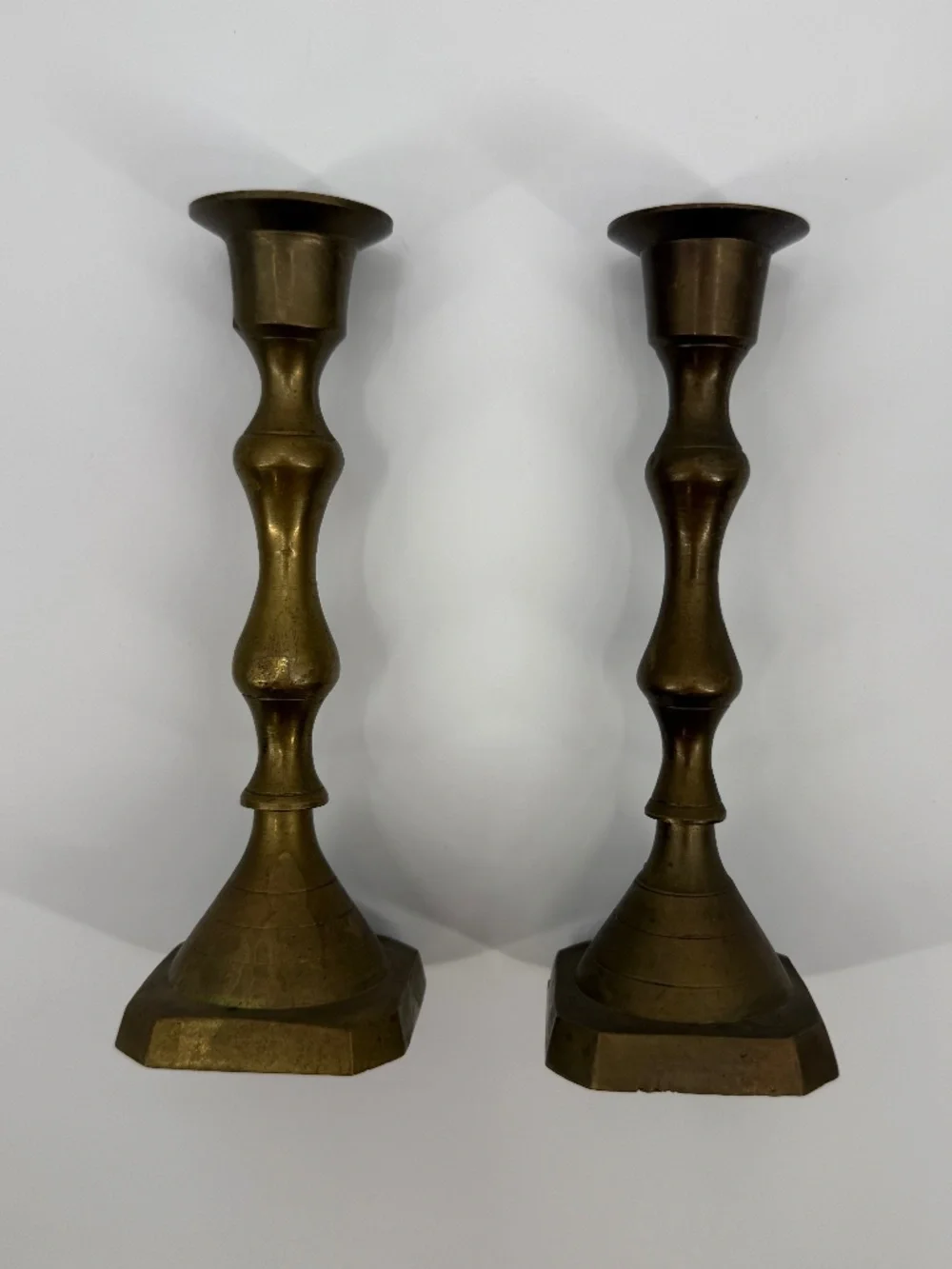 Vintage Solid Brass Candlestick Holders Pair 7